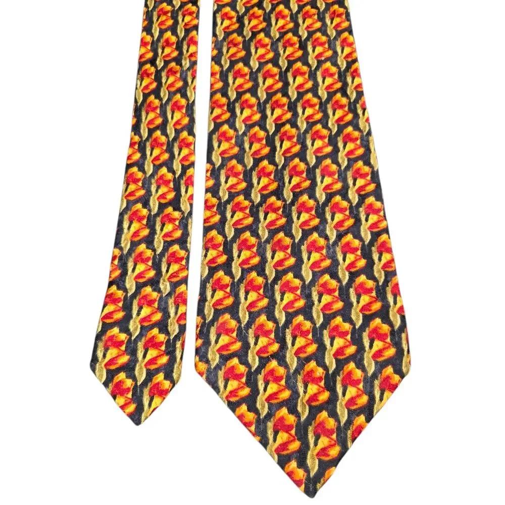 Ermenegildo Zegna 100% Silk Necktie Italy Red Blue Floral 3.7